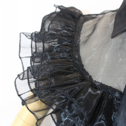 Happy Halloween: Vestido Gótico con Encaje y Cinturón para Fiestas Familiares