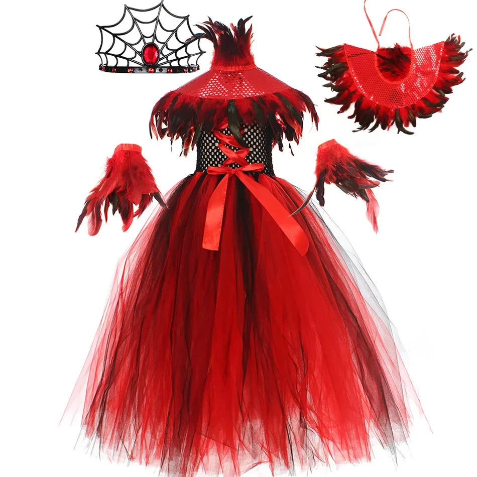 Happy Halloween: Traje de Reina Vampiro para Niñas - Estilo Gótico con Tejido de Malla