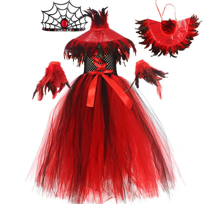 Happy Halloween: Traje de Reina Vampiro para Niñas - Estilo Gótico con Tejido de Malla