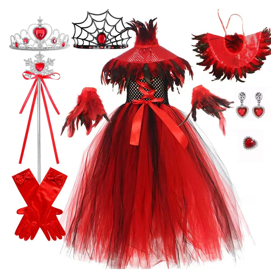 Happy Halloween: Traje de Reina Vampiro para Niñas - Estilo Gótico con Tejido de Malla