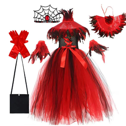 Happy Halloween: Traje de Reina Vampiro para Niñas - Estilo Gótico con Tejido de Malla