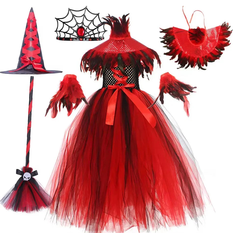 Happy Halloween: Traje de Reina Vampiro para Niñas - Estilo Gótico con Tejido de Malla
