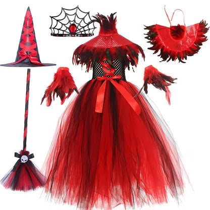 Happy Halloween: Traje de Reina Vampiro para Niñas - Estilo Gótico con Tejido de Malla