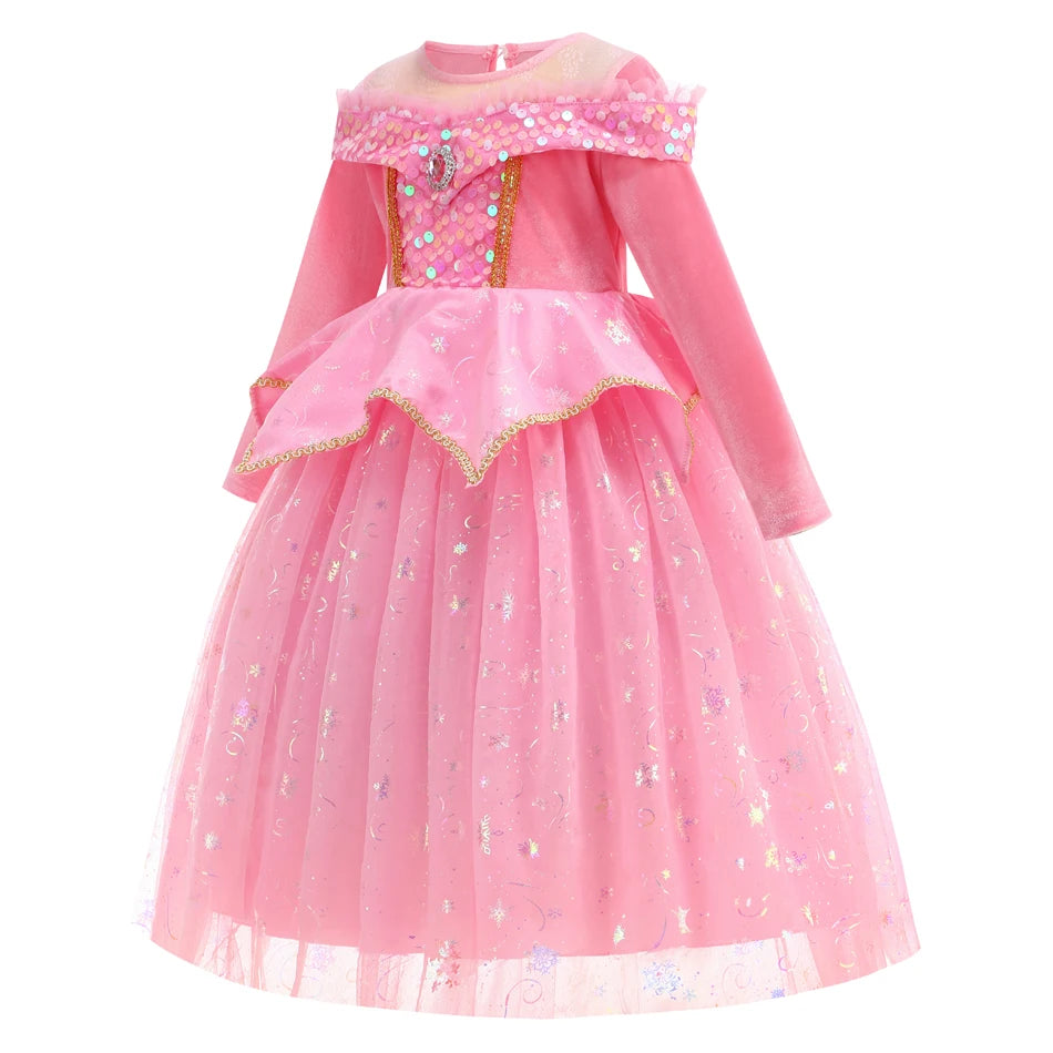 Happy Halloween: Vestido de Princesa Aurora para Niñas - Rosa y Brillante para Fiestas