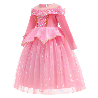 Happy Halloween: Vestido de Princesa Aurora para Niñas - Rosa y Brillante para Fiestas
