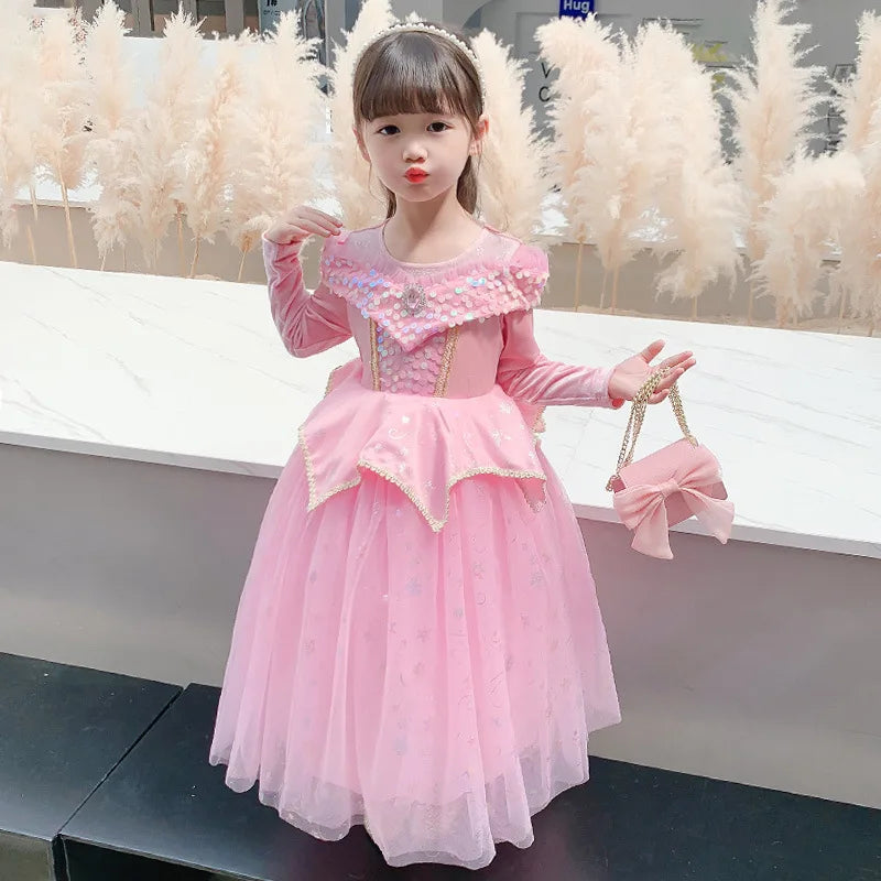 Happy Halloween: Vestido de Princesa Aurora para Niñas - Rosa y Brillante para Fiestas