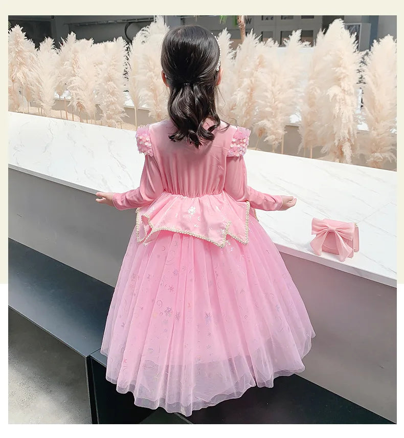 Happy Halloween: Vestido de Princesa Aurora para Niñas - Rosa y Brillante para Fiestas