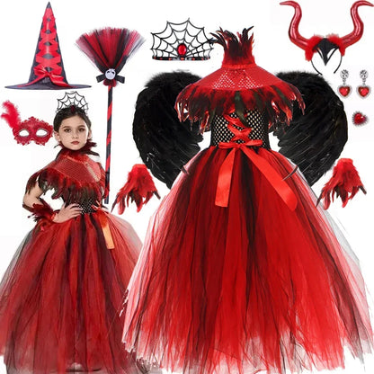 Happy Halloween: Traje de Reina Vampiro para Niñas - Estilo Gótico con Tejido de Malla