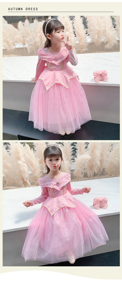 Happy Halloween: Vestido de Princesa Aurora para Niñas - Rosa y Brillante para Fiestas