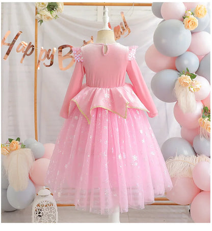 Happy Halloween: Vestido de Princesa Aurora para Niñas - Rosa y Brillante para Fiestas