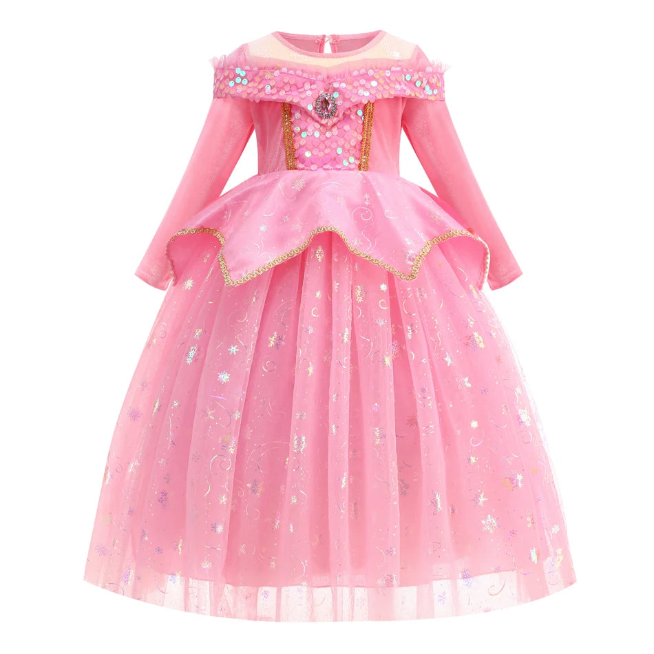 Happy Halloween: Vestido de Princesa Aurora para Niñas - Rosa y Brillante para Fiestas