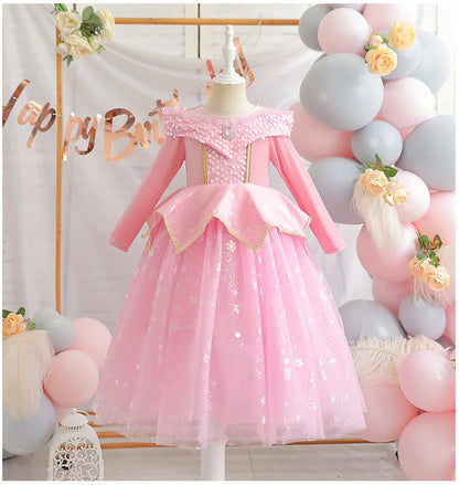 Happy Halloween: Vestido de Princesa Aurora para Niñas - Rosa y Brillante para Fiestas