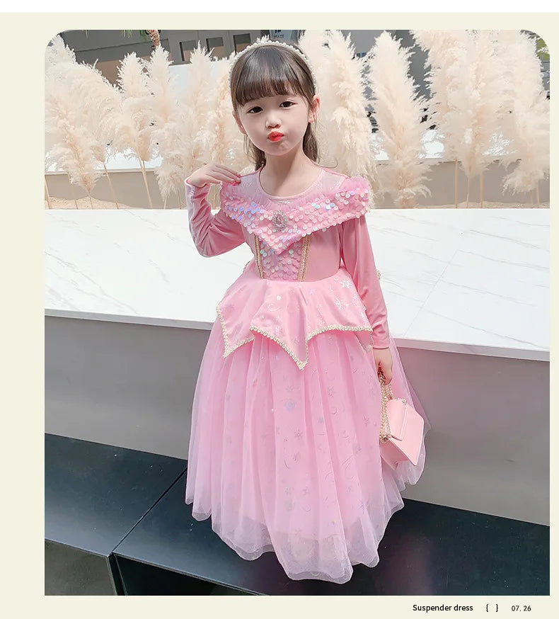 Happy Halloween: Vestido de Princesa Aurora para Niñas - Rosa y Brillante para Fiestas