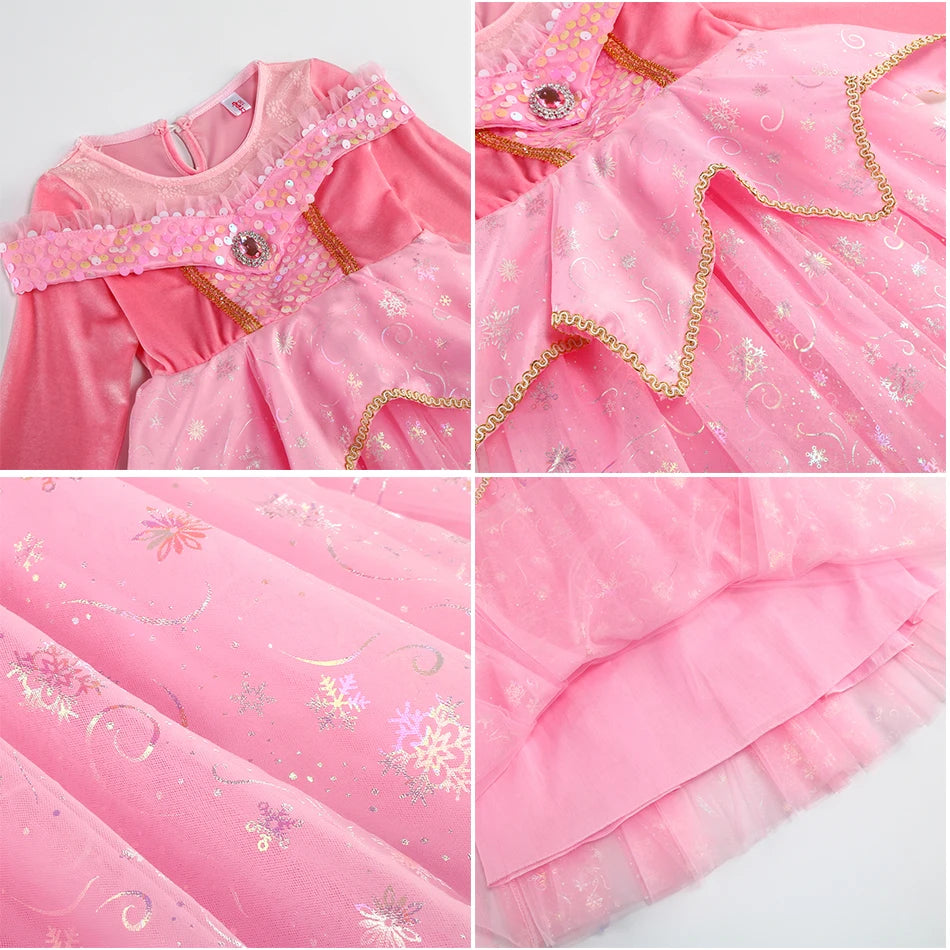 Happy Halloween: Vestido de Princesa Aurora para Niñas - Rosa y Brillante para Fiestas