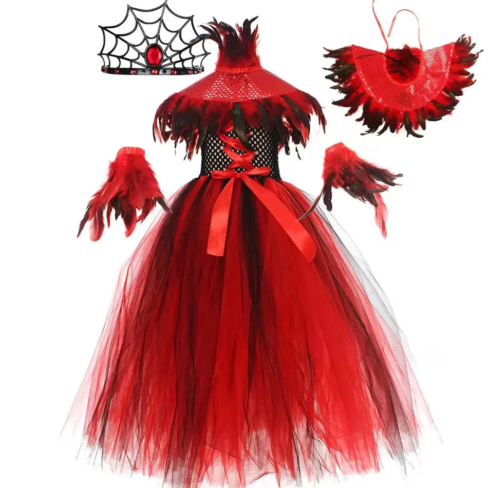 Happy Halloween: Traje de Reina Vampiro para Niñas - Estilo Gótico con Tejido de Malla