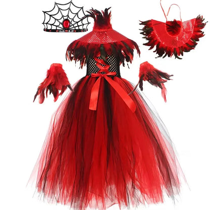Happy Halloween: Traje de Reina Vampiro para Niñas - Estilo Gótico con Tejido de Malla