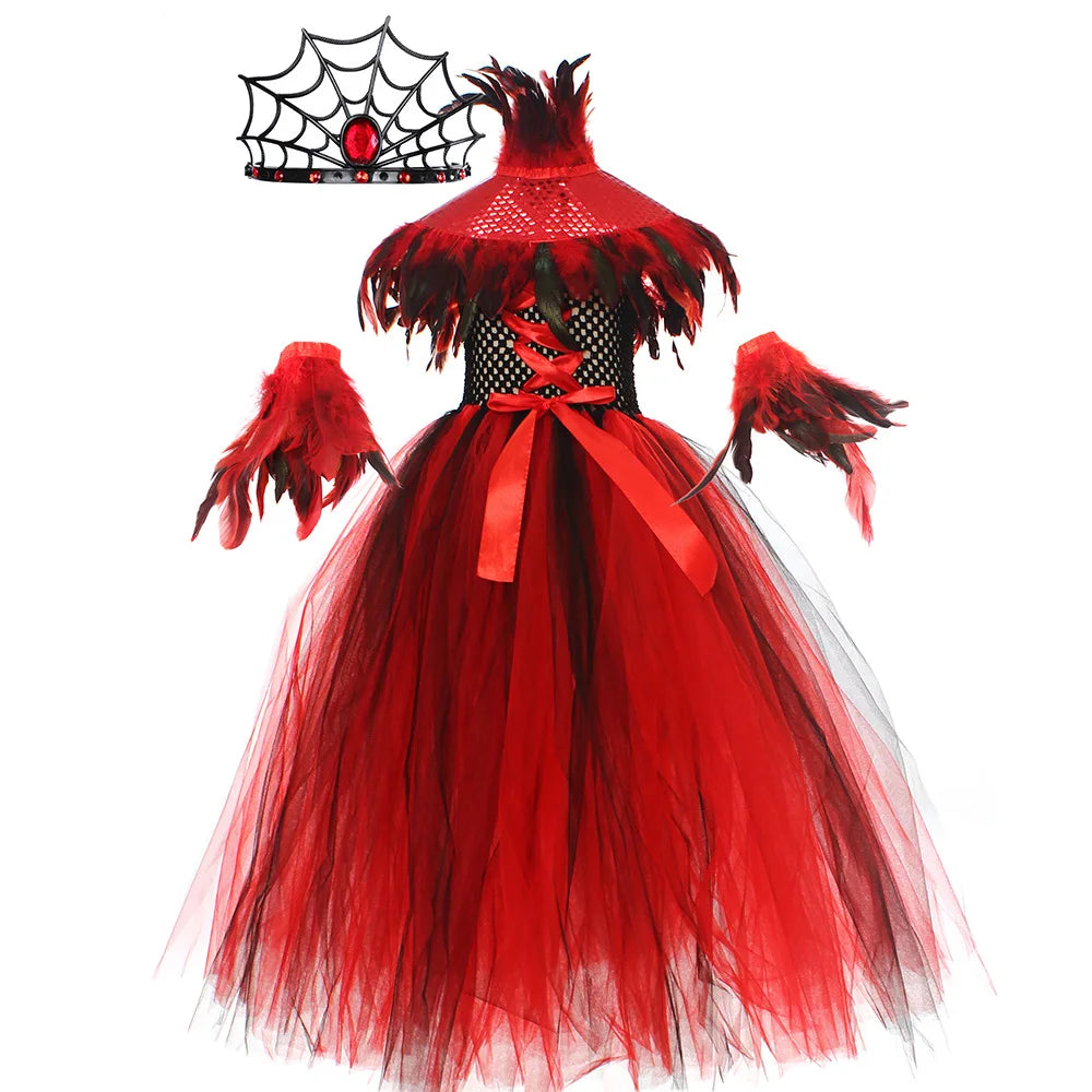 Happy Halloween: Traje de Reina Vampiro para Niñas - Estilo Gótico con Tejido de Malla