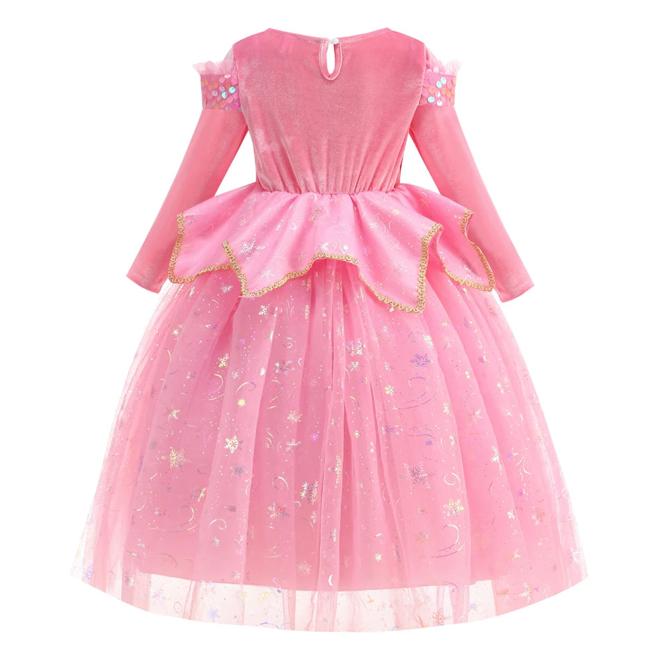 Happy Halloween: Vestido de Princesa Aurora para Niñas - Rosa y Brillante para Fiestas