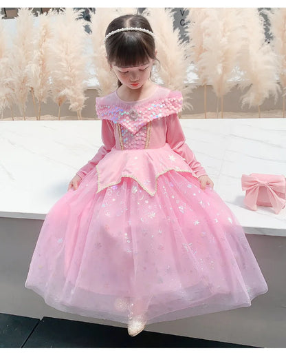 Happy Halloween: Vestido de Princesa Aurora para Niñas - Rosa y Brillante para Fiestas