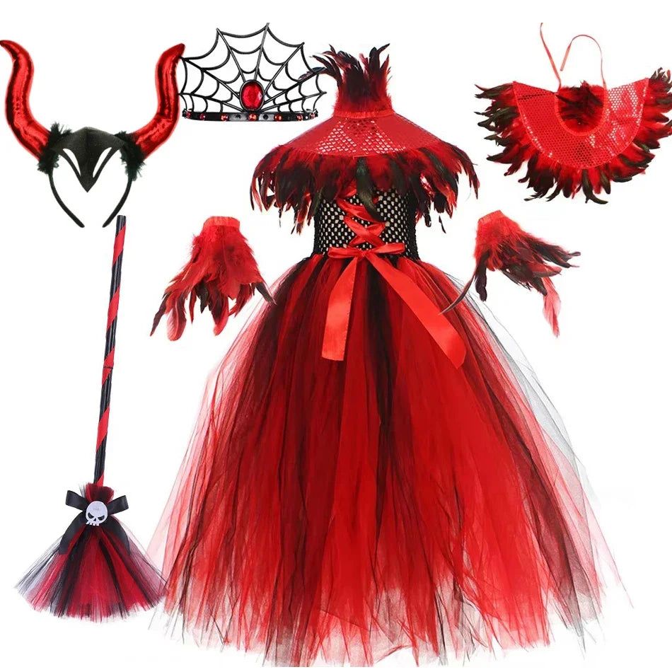Happy Halloween: Traje de Reina Vampiro para Niñas - Estilo Gótico con Tejido de Malla