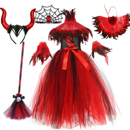 Happy Halloween: Traje de Reina Vampiro para Niñas - Estilo Gótico con Tejido de Malla